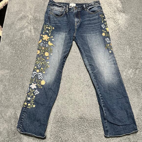 Driftwood Jeans Womens 32 x29  Audrey Boho Embroidered Floral High Rise Straight - Picture 1 of 10